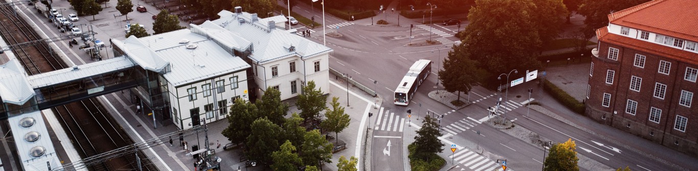 Drönarfoto som visar Västerås Centralstation.