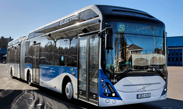 Elbuss på bussdepån i Västerås.