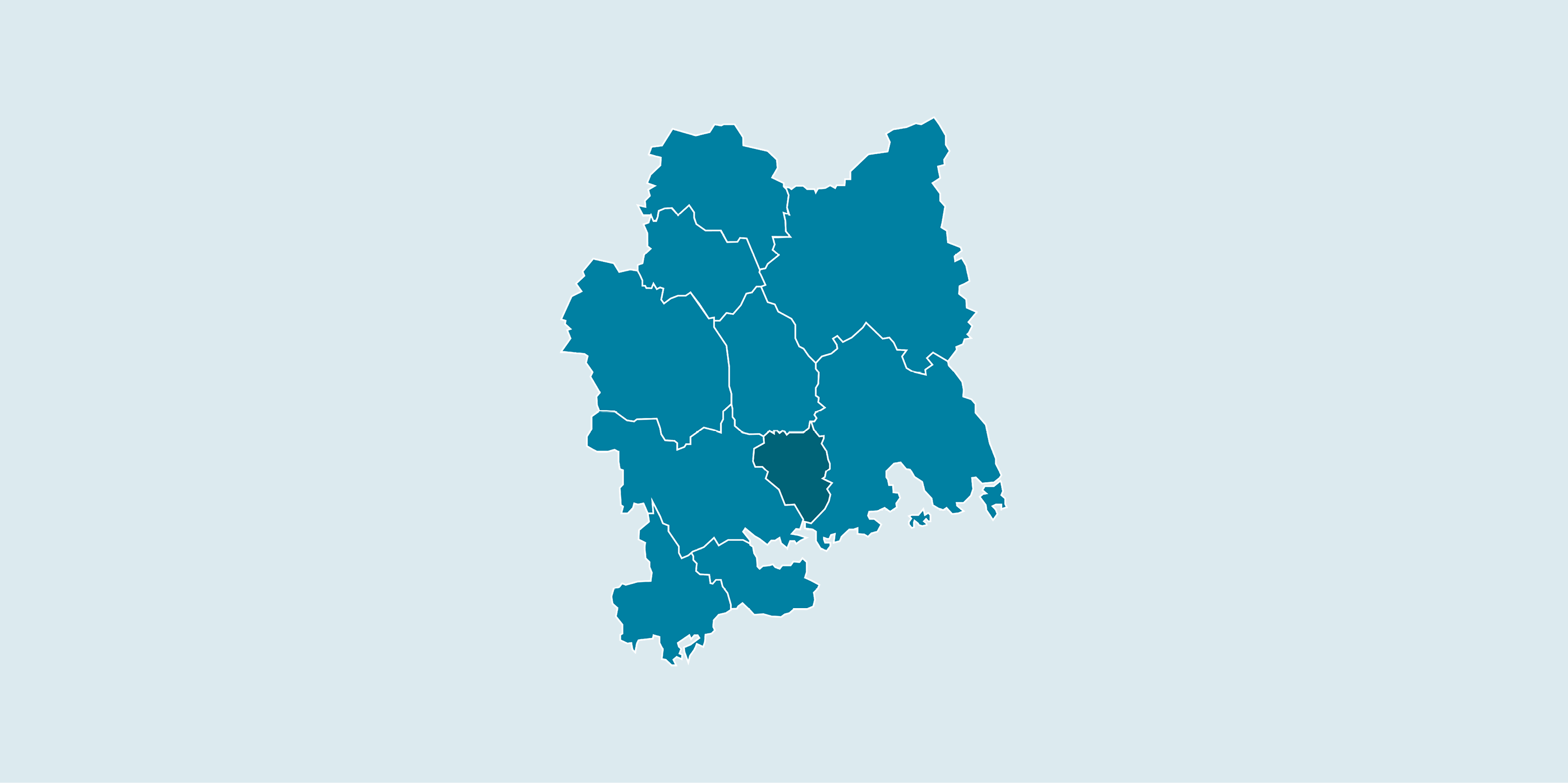 Karta över Västmanland där Hallstahammars kommun är markerat i mörkare färg.