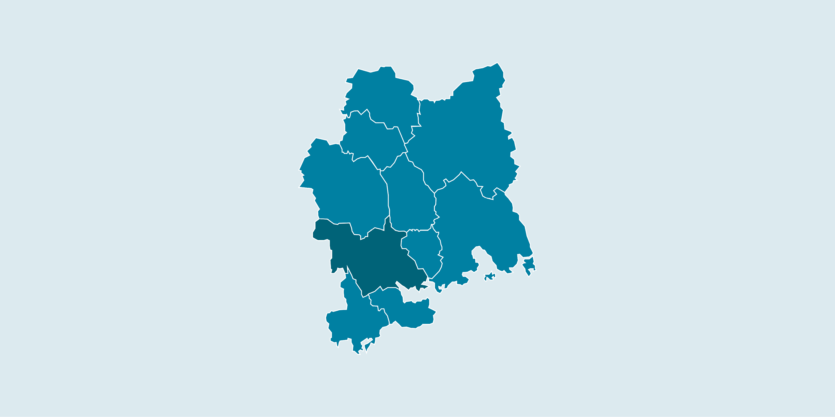 Karta över Västmanland där Köpings kommun är markerat i mörkare färg.